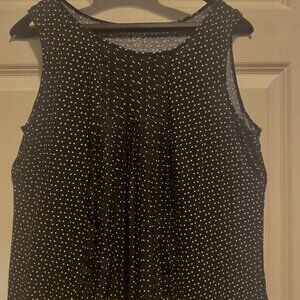ANN TAYLOR LOFT Sleeveless Black and White Polk Dot Pleated Front Top -Sz Medium